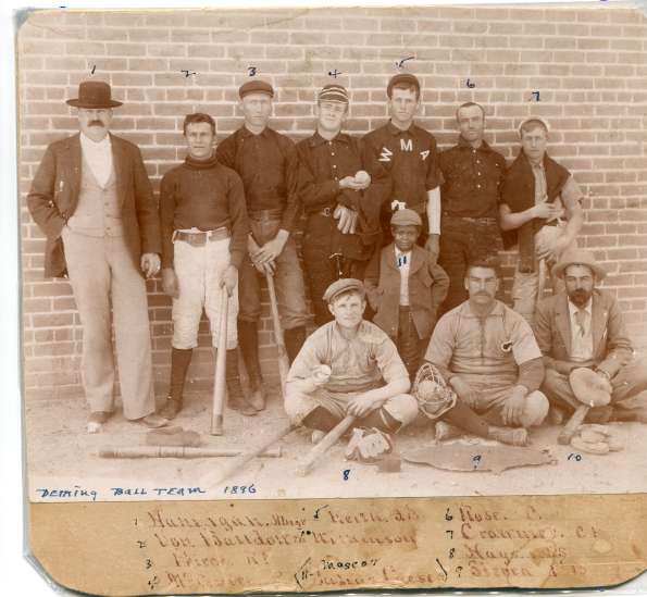 Early Base Ball Team After Game Silver City vs. Deming with Black Boy Mascot Named Julius Caesar April 7, 1896 Front