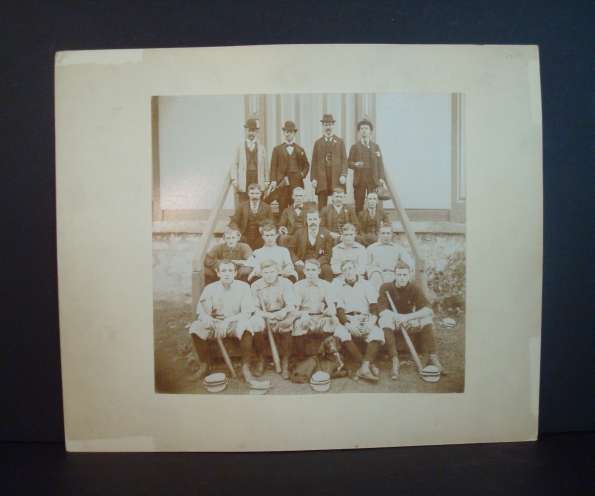 Early Base Ball Team on Steps with Dog