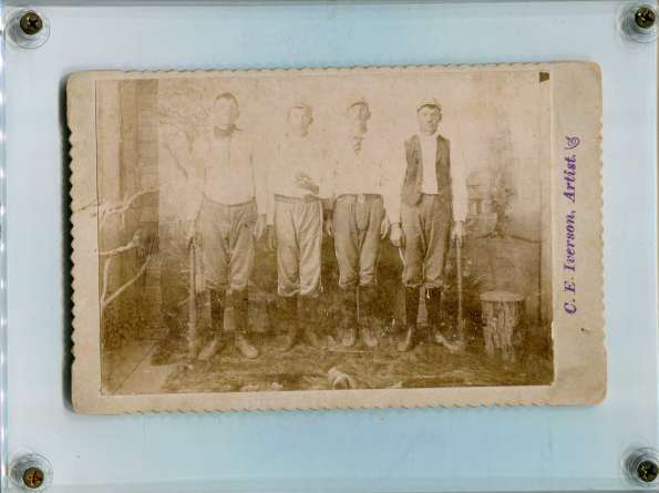 Four Early Base Ball Players in Studio with Bats and Ball Douglass Co. MN Studio