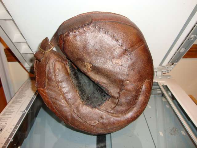 Early 1900's Buckle Web Sewn Palm Crescent Catchers Mitt Front